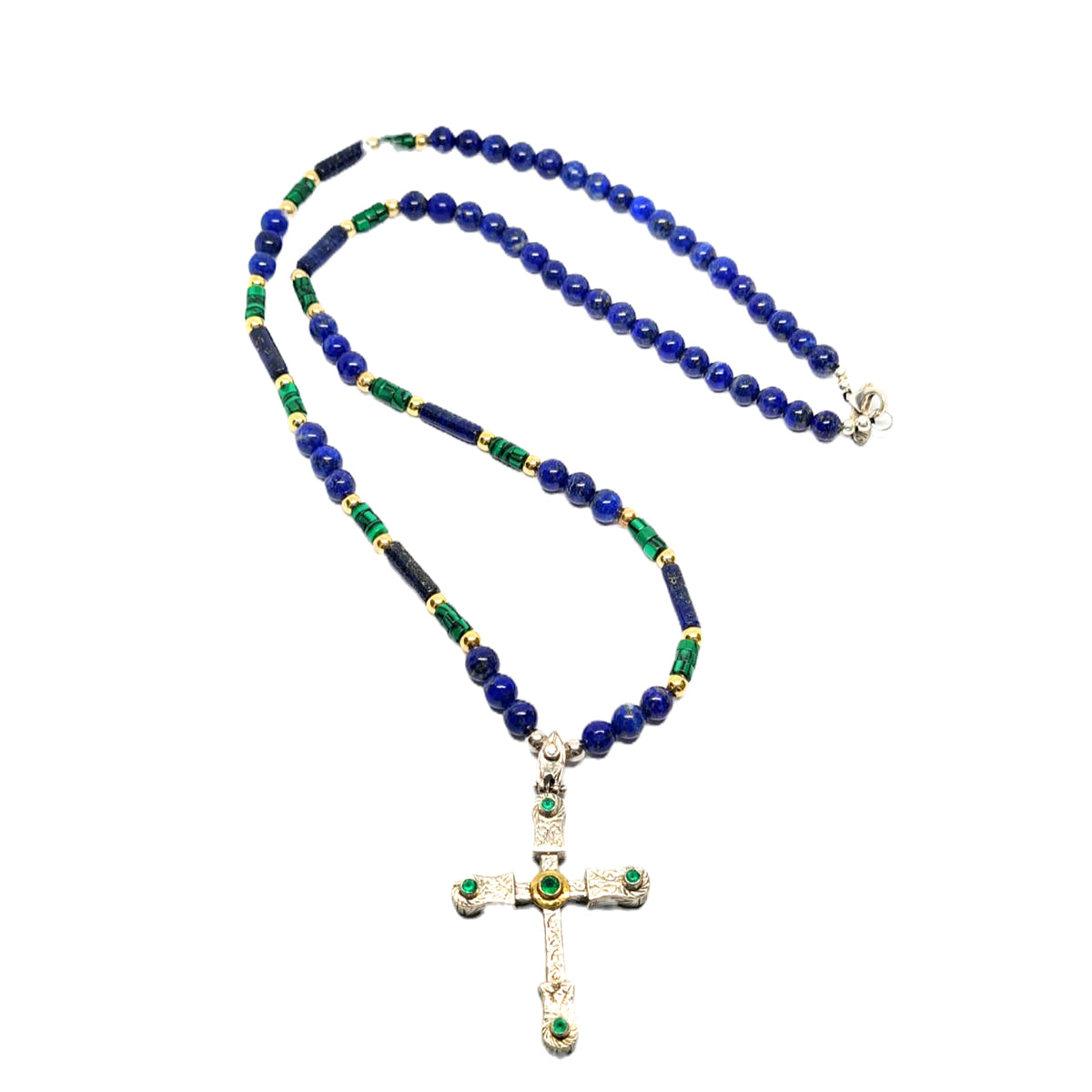 Lapis Lazuli & Malachite Cross Necklace, 6mm | Castello Jewels