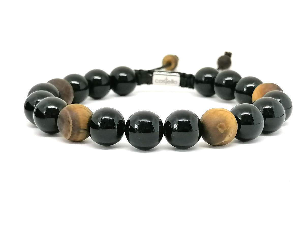 Polished Onyx & Tiger's Eye Gemstone Bracelet, 10mm | Castello Jewels