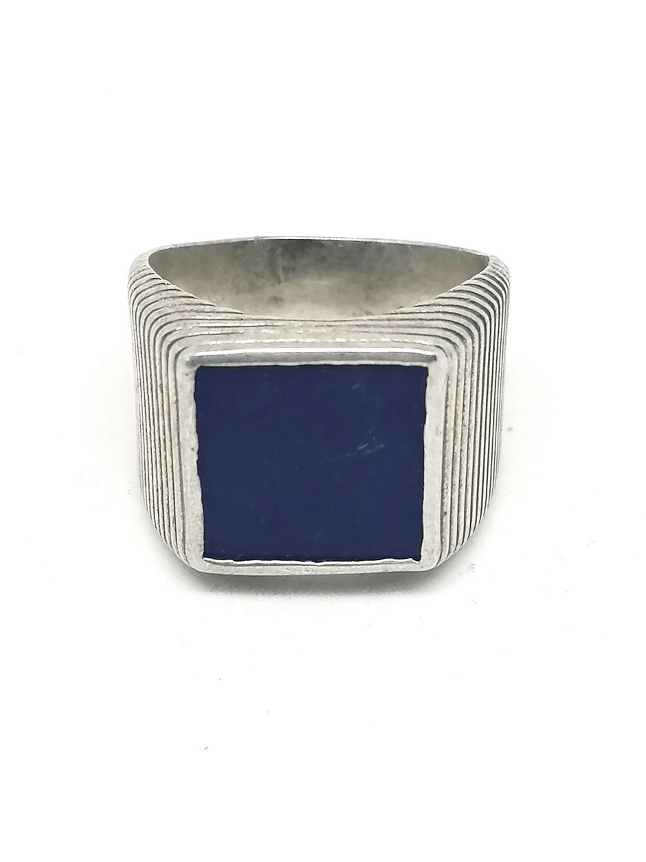 Mens Silver Ring Lapis Lazuli Classy | Castello Jewels