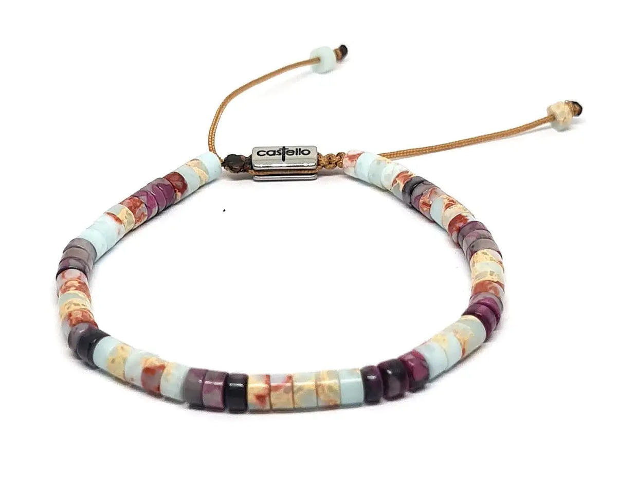 Snakeskin Jasper & Amethyst Tube Bracelet, 4mm | Castello Jewels