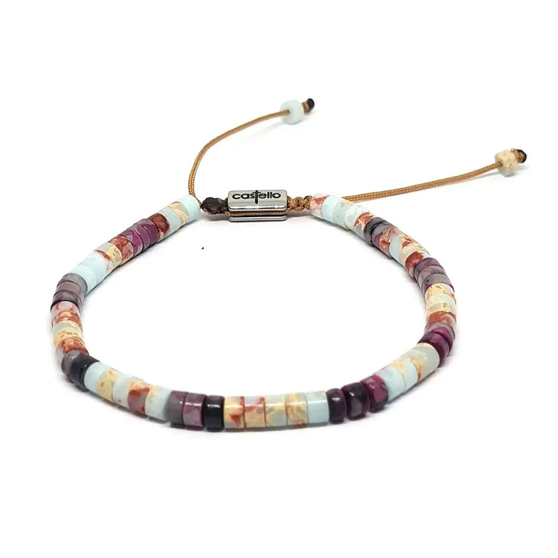 Snakeskin Jasper & Amethyst Tube Bracelet, 4mm | Castello Jewels