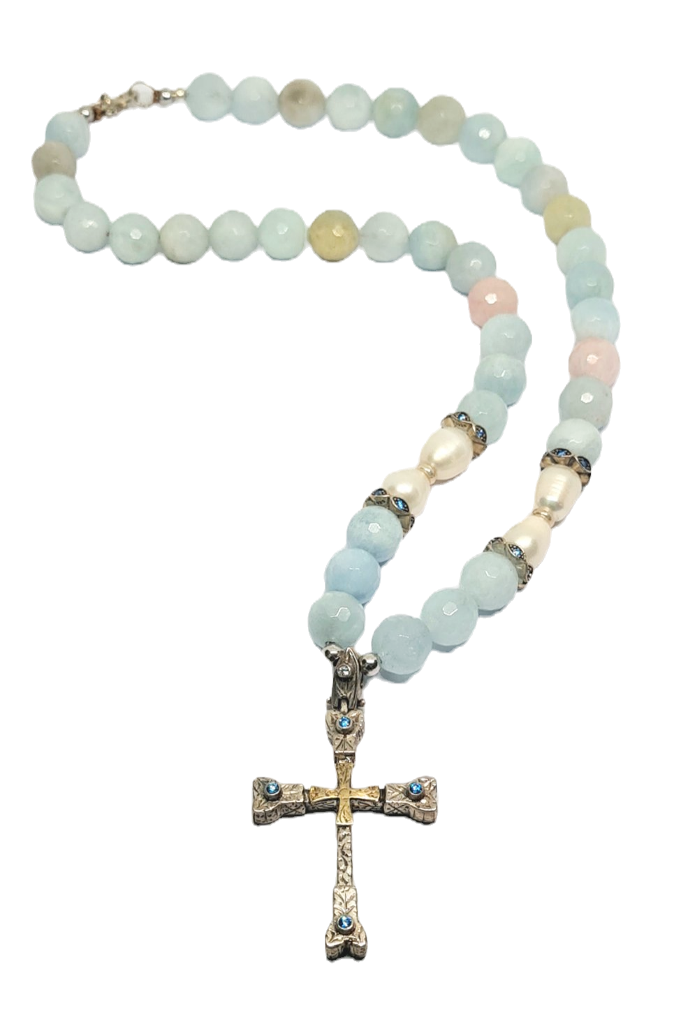 Hand Made Silver 925 Cross Beryl stone 10mm | Castello Jewels