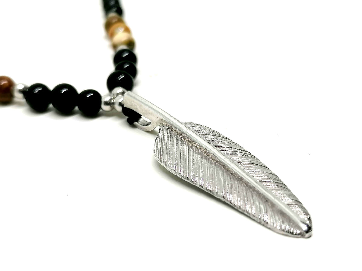Necklace Leaf, Silver 925, Onyx stone — view 4 | Castello Jewels