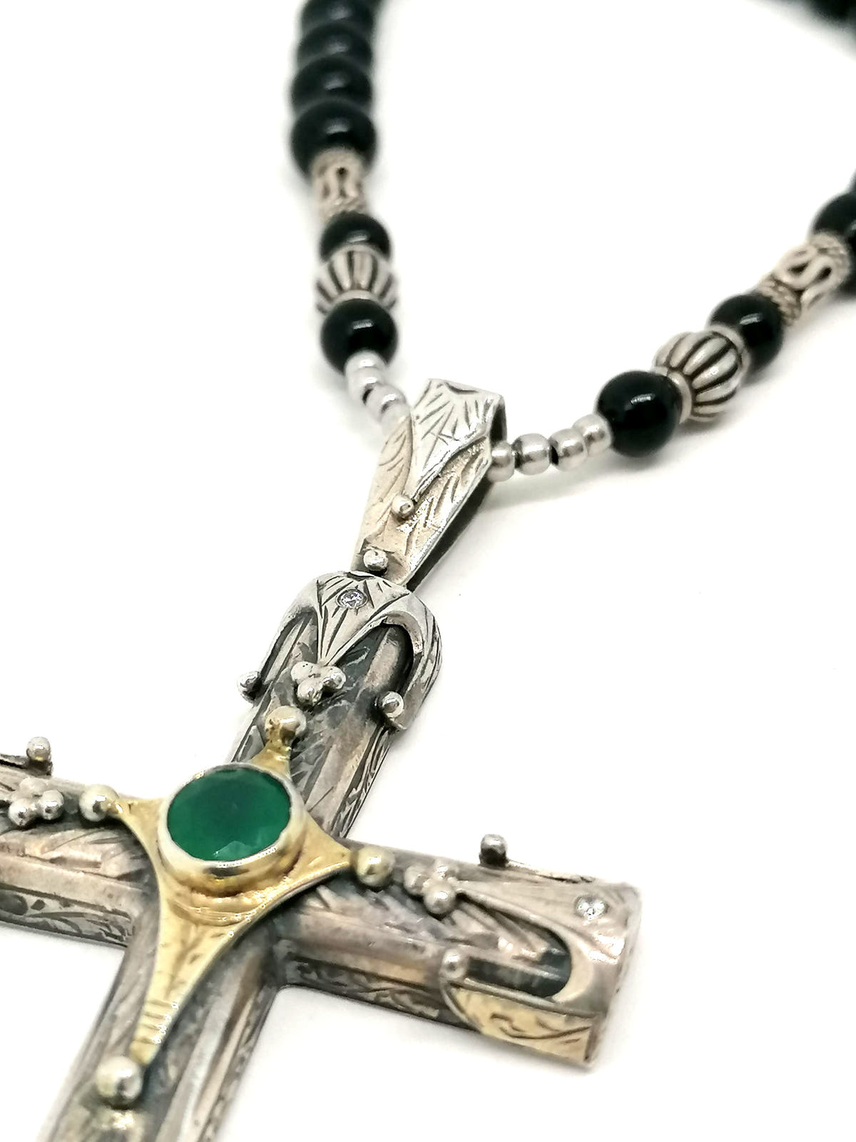 Onyx Byzantine Cross Necklace, Men's, 10mm, view 3 | Castello Jewels