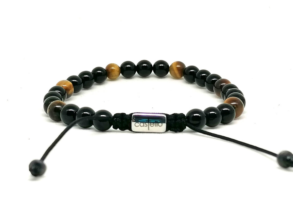 Hand Made Bracelet Onyx Polish, Tiger Eye Polish stone 6mm — view 2 | Castello Jewels