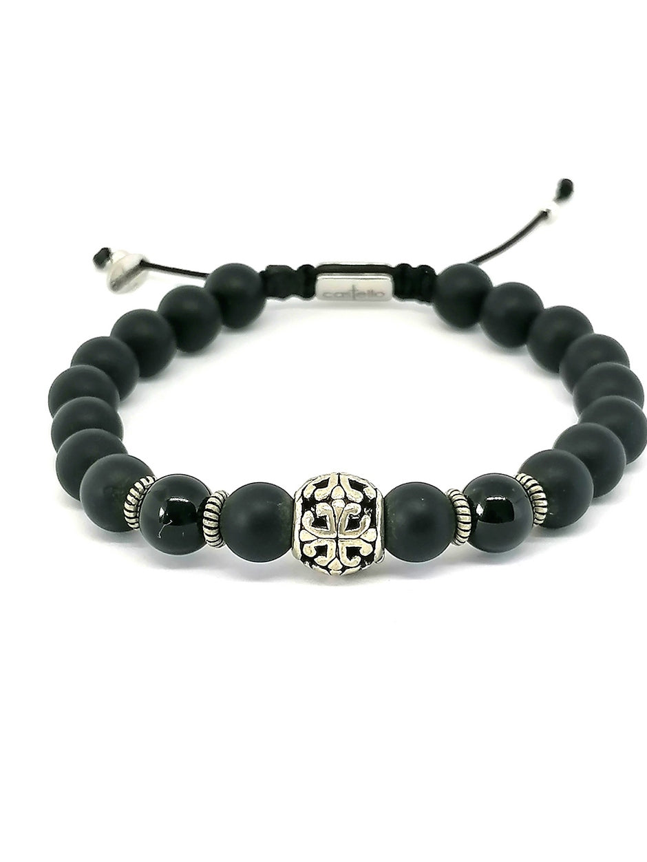 Hand Made Silver Bracelet Knights, Onyx Mat, Onyx Polish stone 8mm — view 3 | Castello Jewels