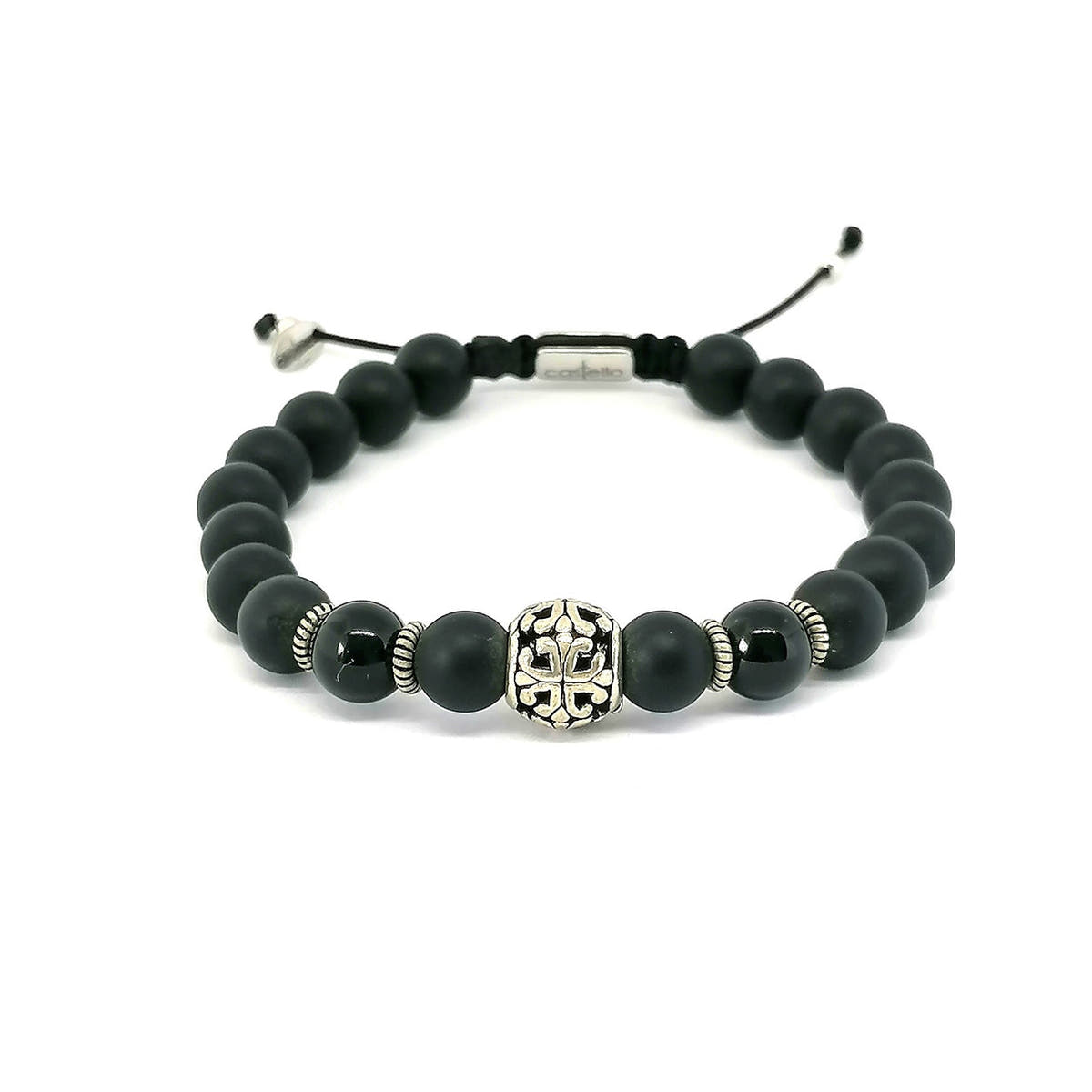 Knights Matte & Polished Onyx Beaded Bracelet, 8mm, view 3 | Castello Jewels