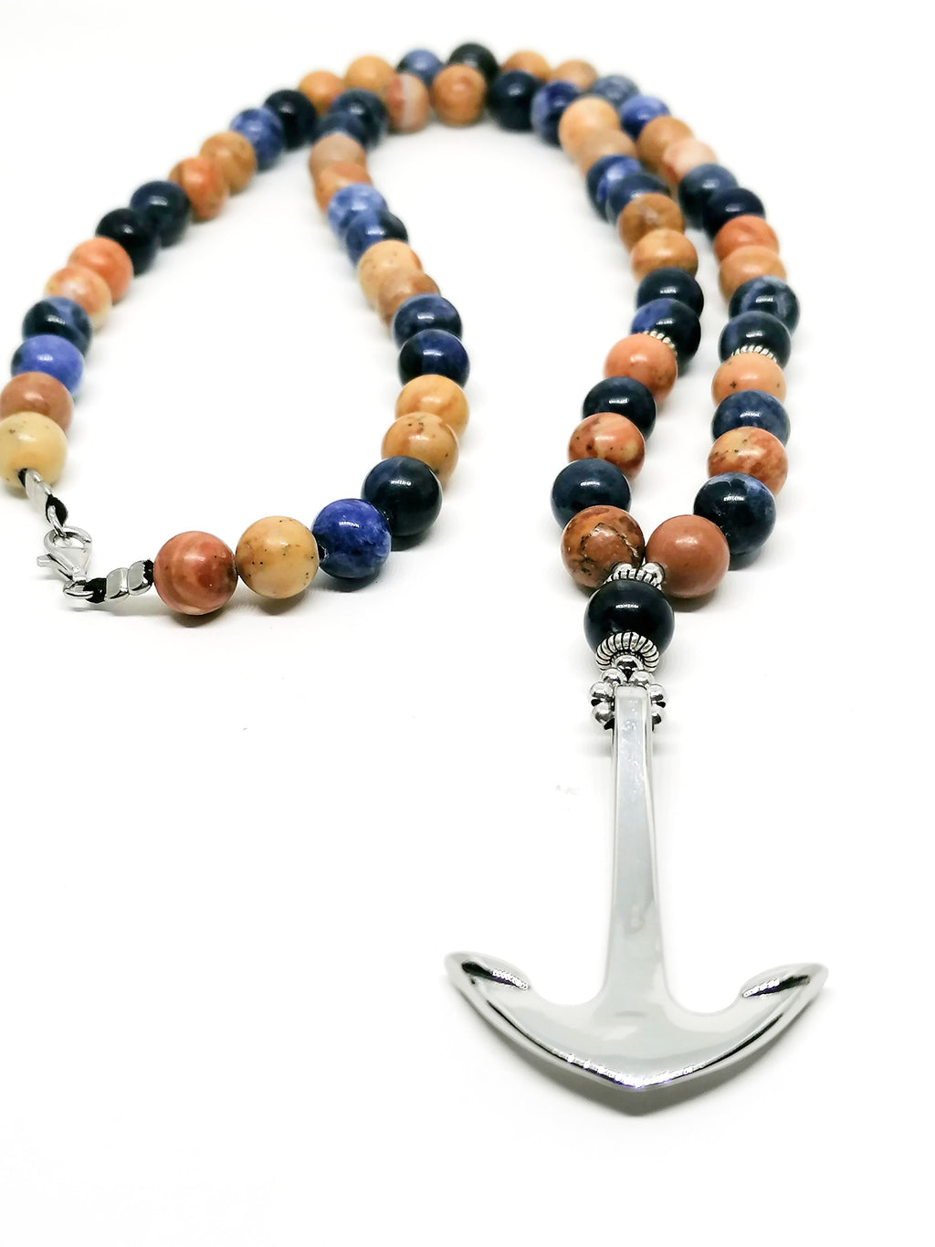 Necklace Anchor, Skull Silver 925, Jasper stone | Castello Jewels