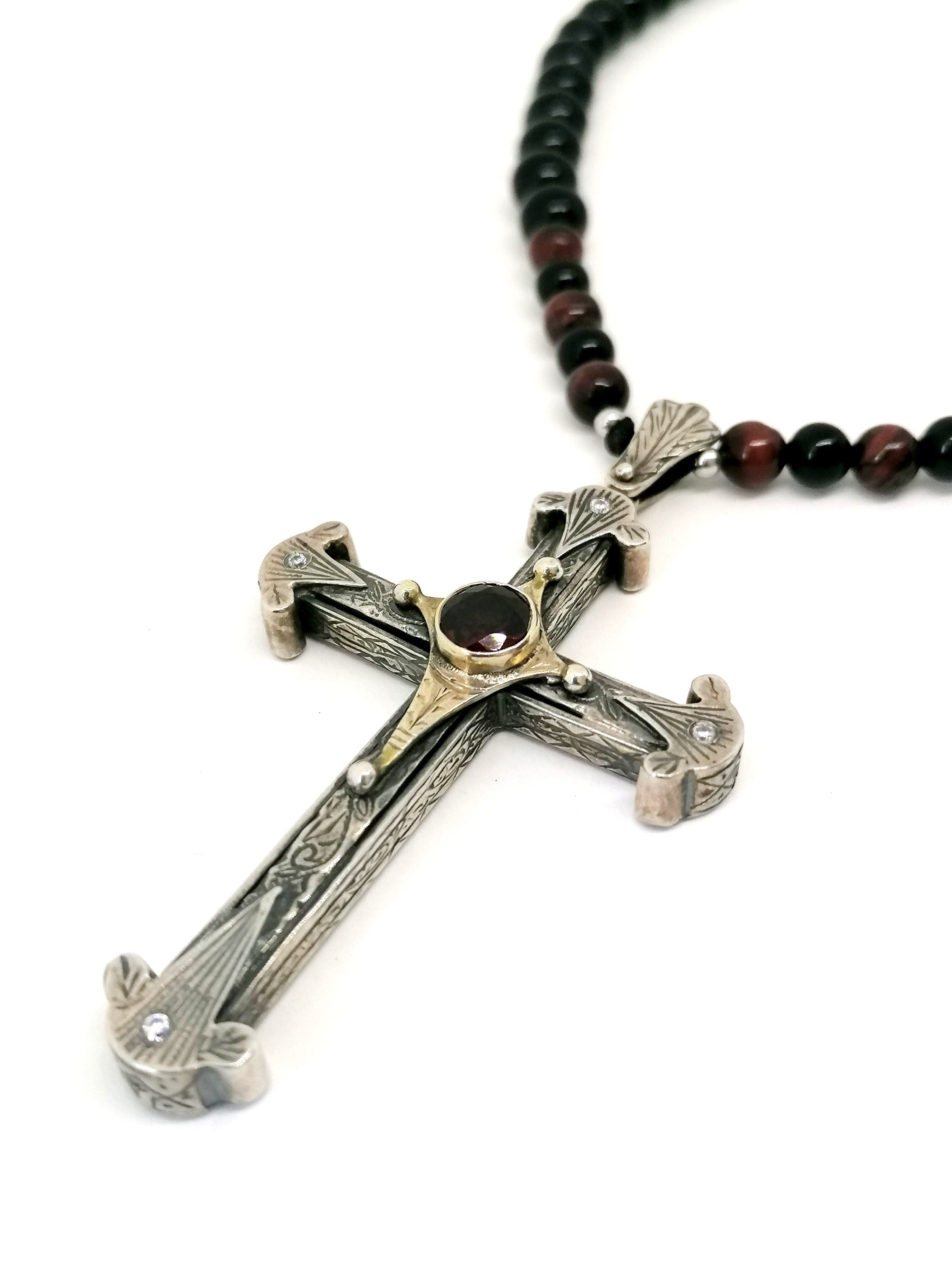 Necklace Byzantine Cross, Silver 925, Onyx stone — view 2 | Castello Jewels