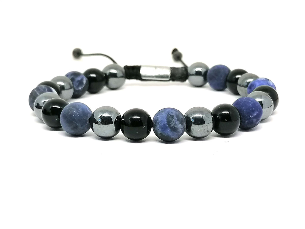Hand Made Bracelet Onyx Polish, Sodalite, Hematite, 8mm stone | Castello Jewels