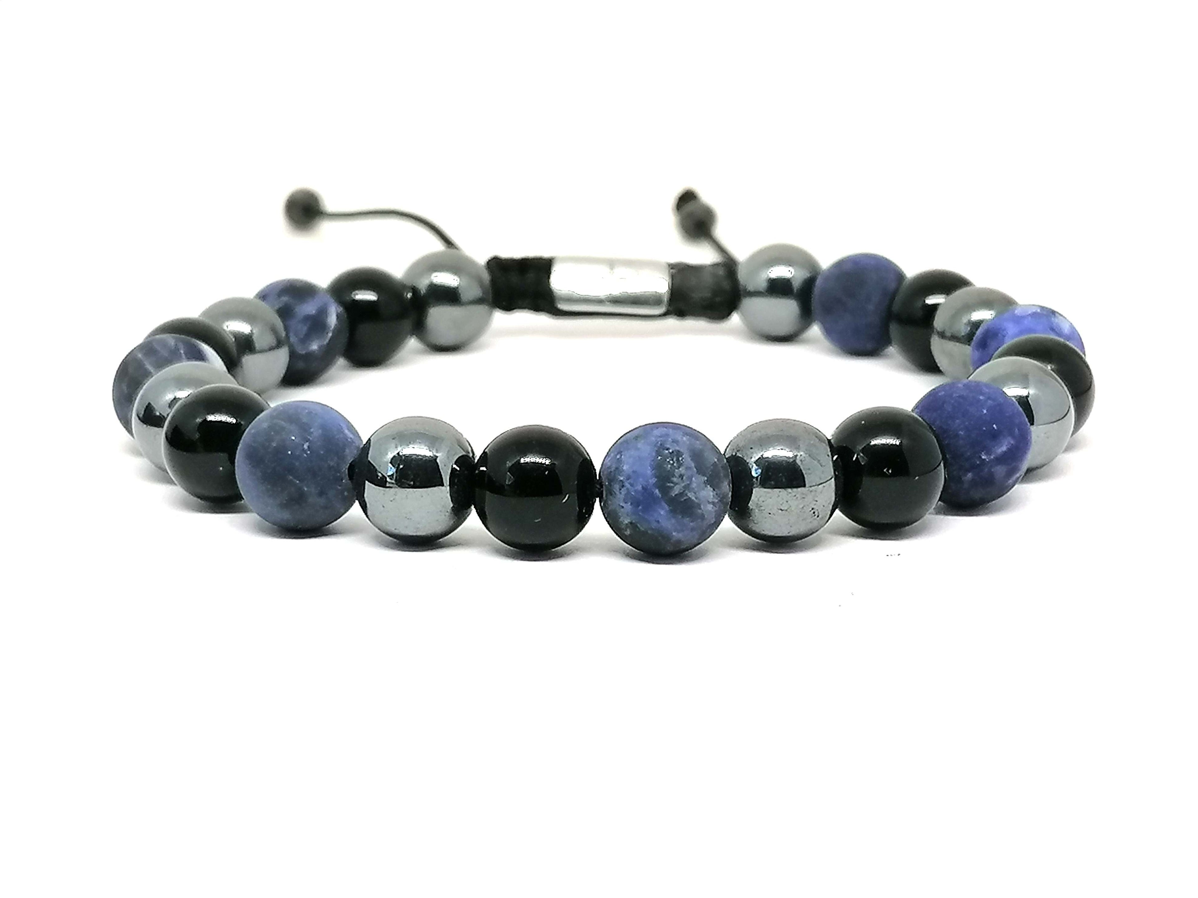 Hand Made Bracelet Onyx Polish, Sodalite, Hematite, 8mm stone | Castello Jewels
