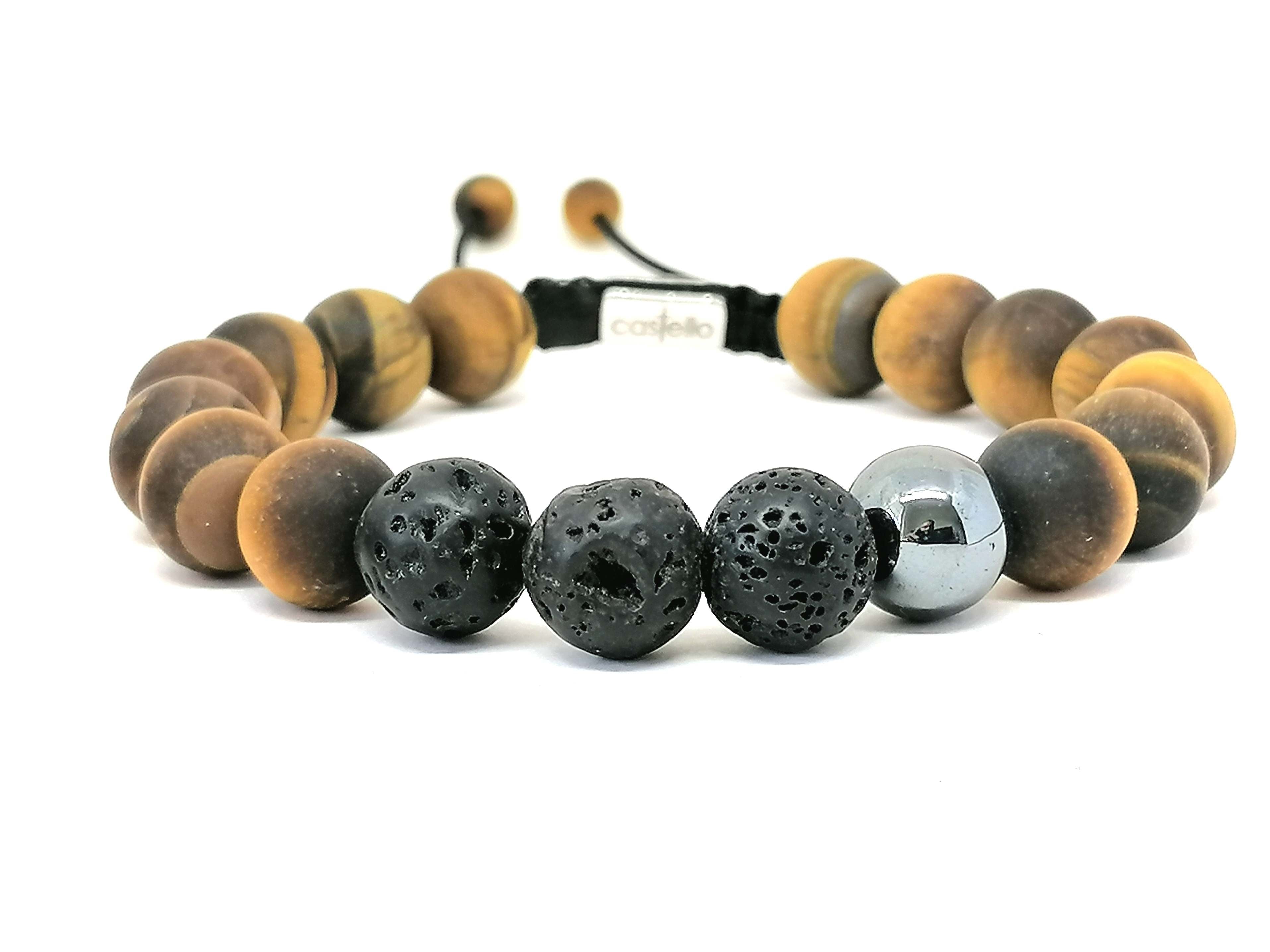 Bracelet Tiger's eye, Lava and Hematite 10mm stone | Castello Jewels
