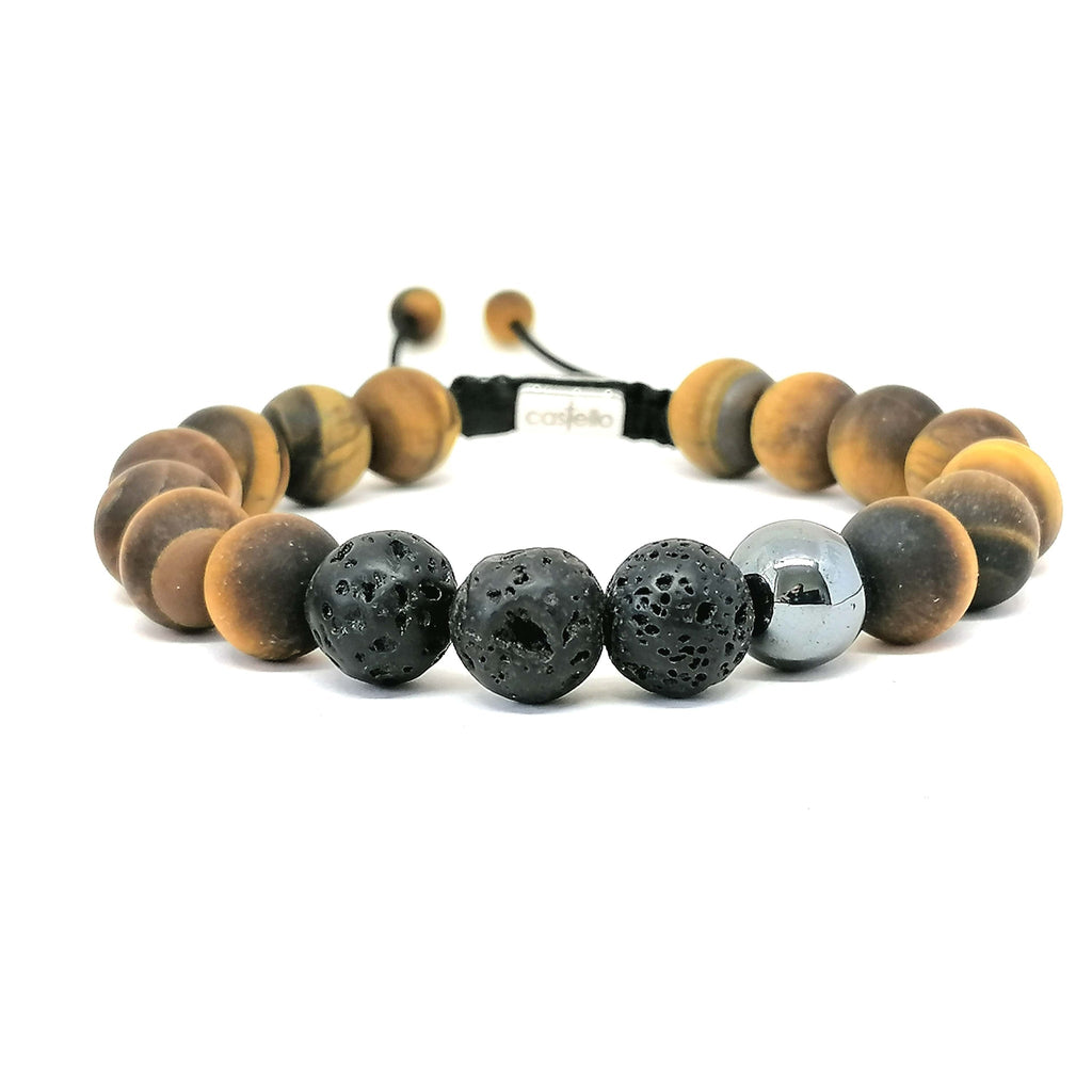 Tiger's Eye, Hematite & Lava Gemstone Bracelet, 10mm | Castello Jewels
