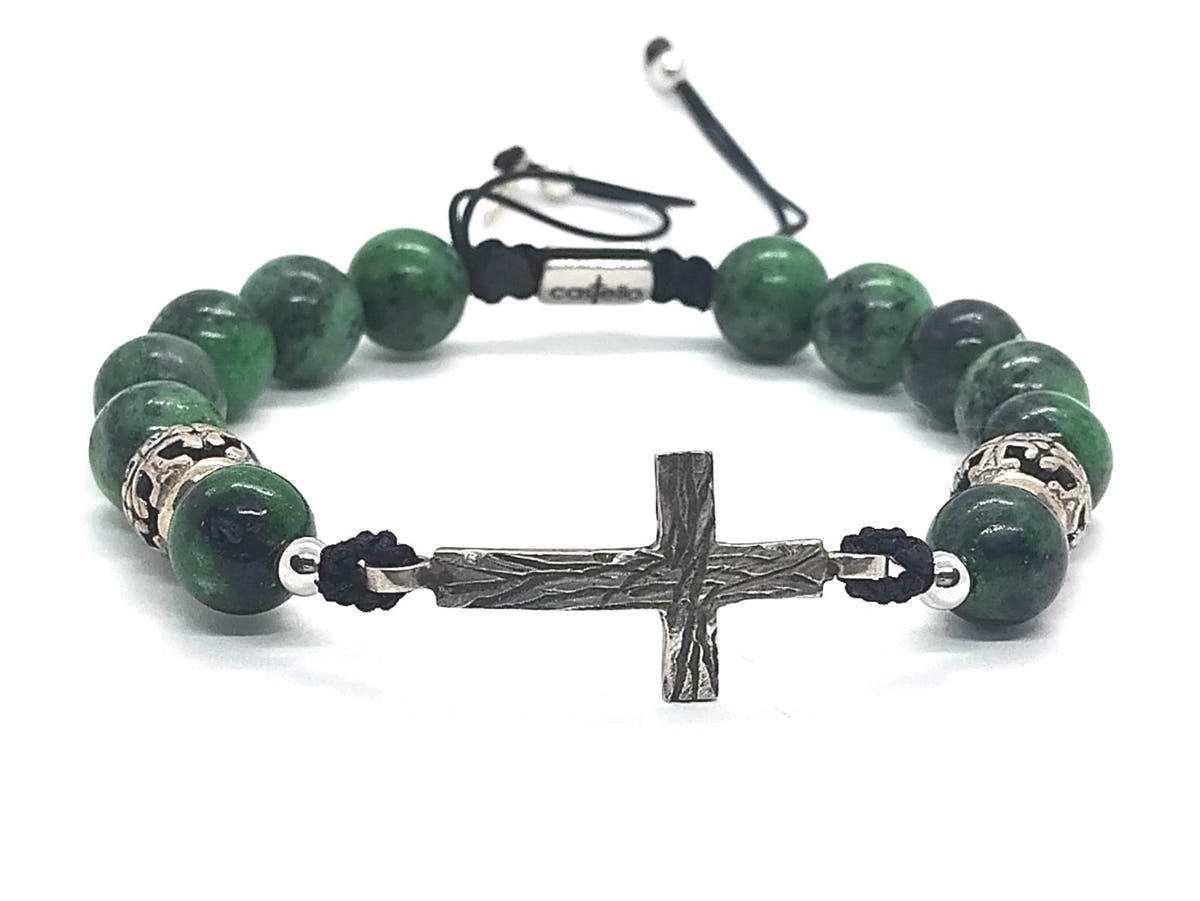 Ruby Zoisite Cross Bracelet for Men, 10mm | Castello Jewels