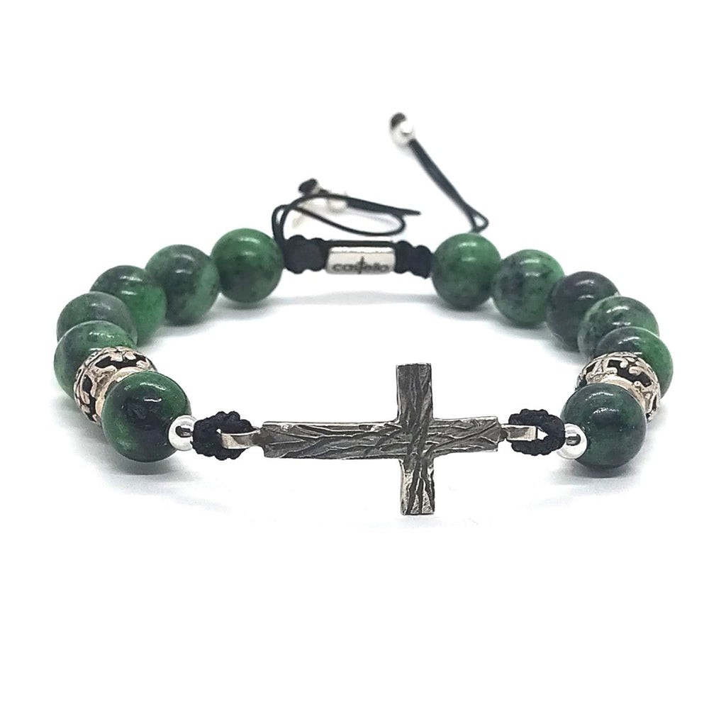 Ruby Zoisite Cross Bracelet for Men, 10mm | Castello Jewels