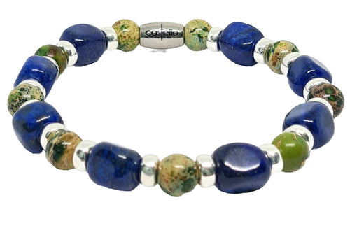 Hand Made AEGEAN Silver 925 Bracelet, Lapis Lazuli square jasper Stone 8mm | Castello Jewels