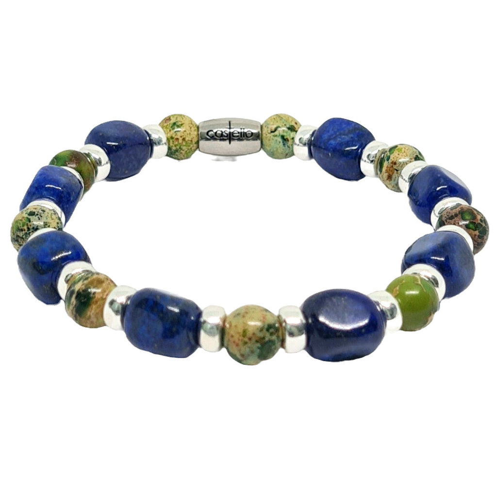 Hand Made AEGEAN Silver 925 Bracelet, Lapis Lazuli square jasper Stone 8mm | Castello Jewels