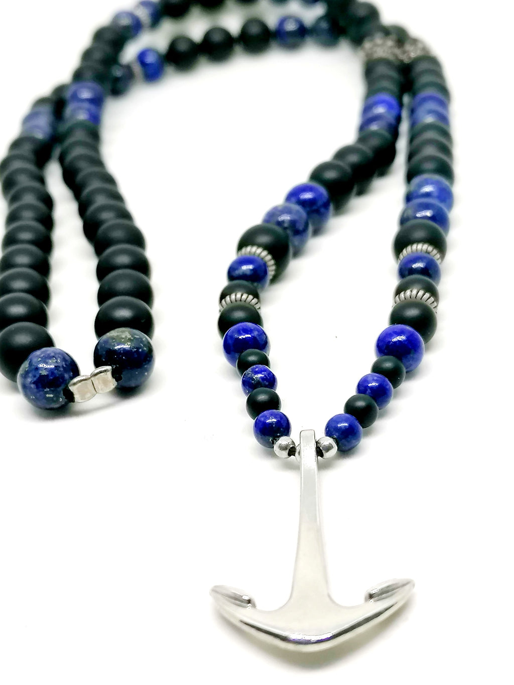 Necklace Anchor, Skull Silver 925, Onyx stone — view 3 | Castello Jewels
