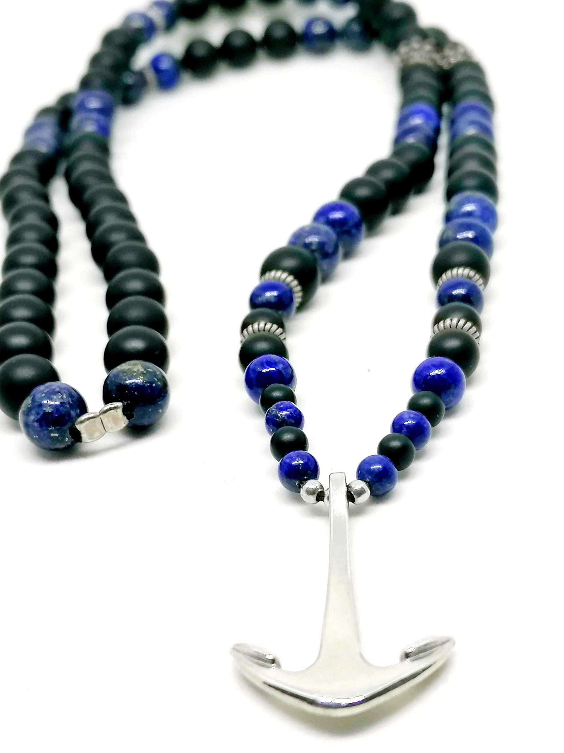 Necklace Anchor, Skull Silver 925, Onyx stone — view 3 | Castello Jewels