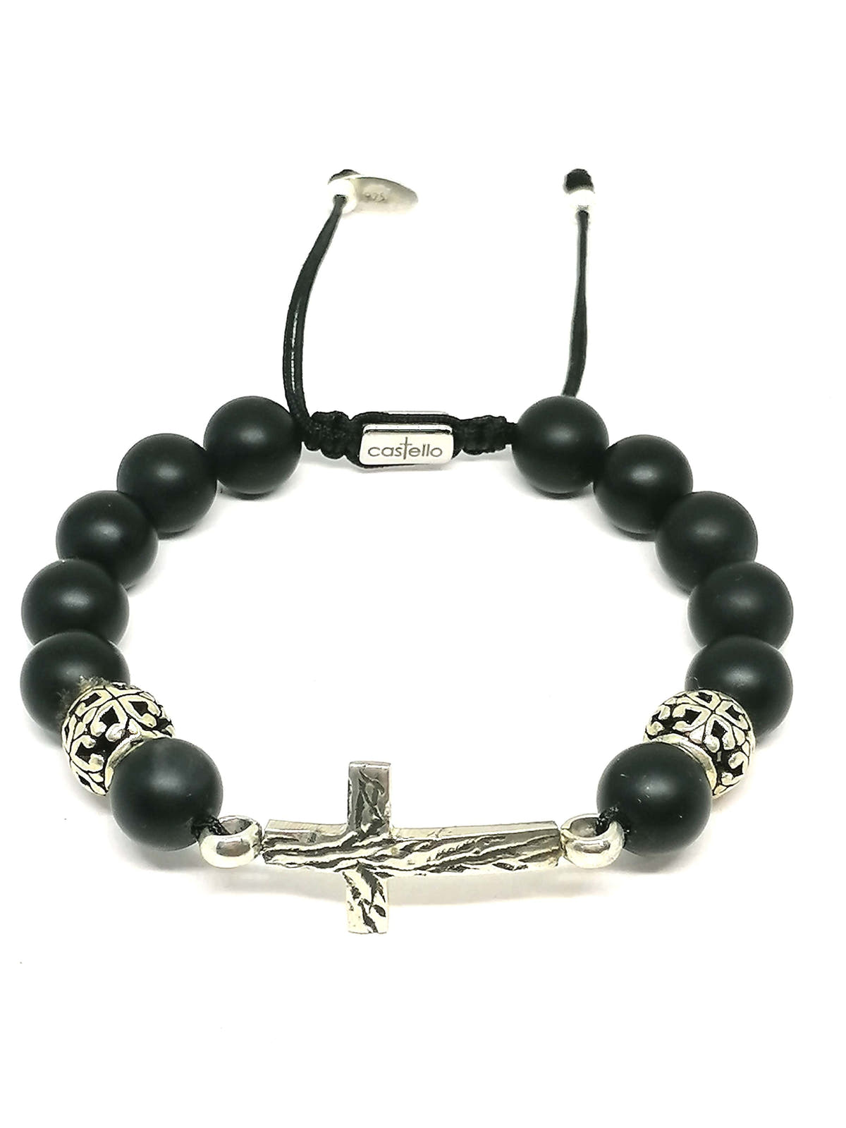Matte Onyx Cross Bracelet for Men, 10mm, view 2 | Castello Jewels