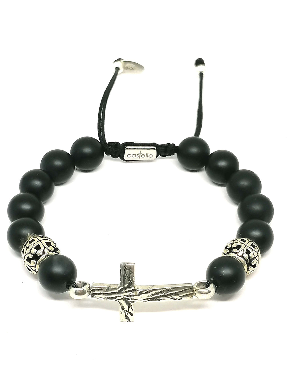 CROSS SILVER 925 Bracelet Onyx Mat — view 2 | Castello Jewels