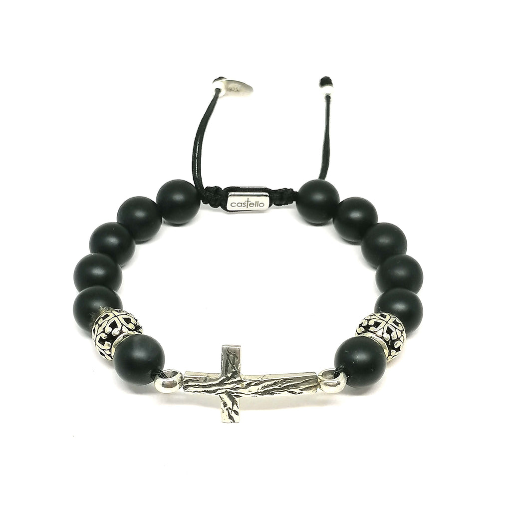 Matte Onyx Cross Bracelet for Men, 10mm, view 2 | Castello Jewels