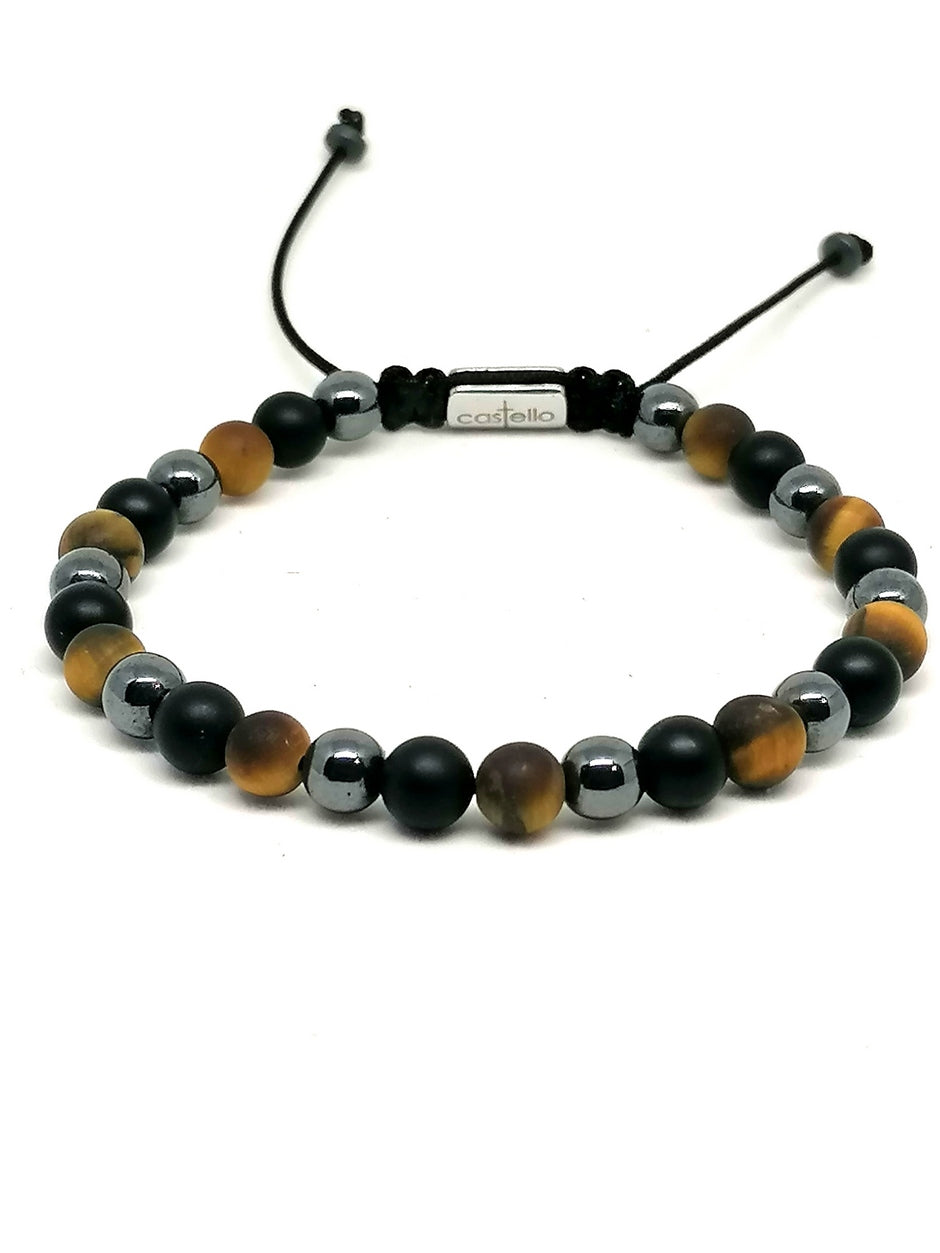 Hand Made Bracelet Onyx Mat, Tiger Eye, Hemitate stone 6mm — view 2 | Castello Jewels