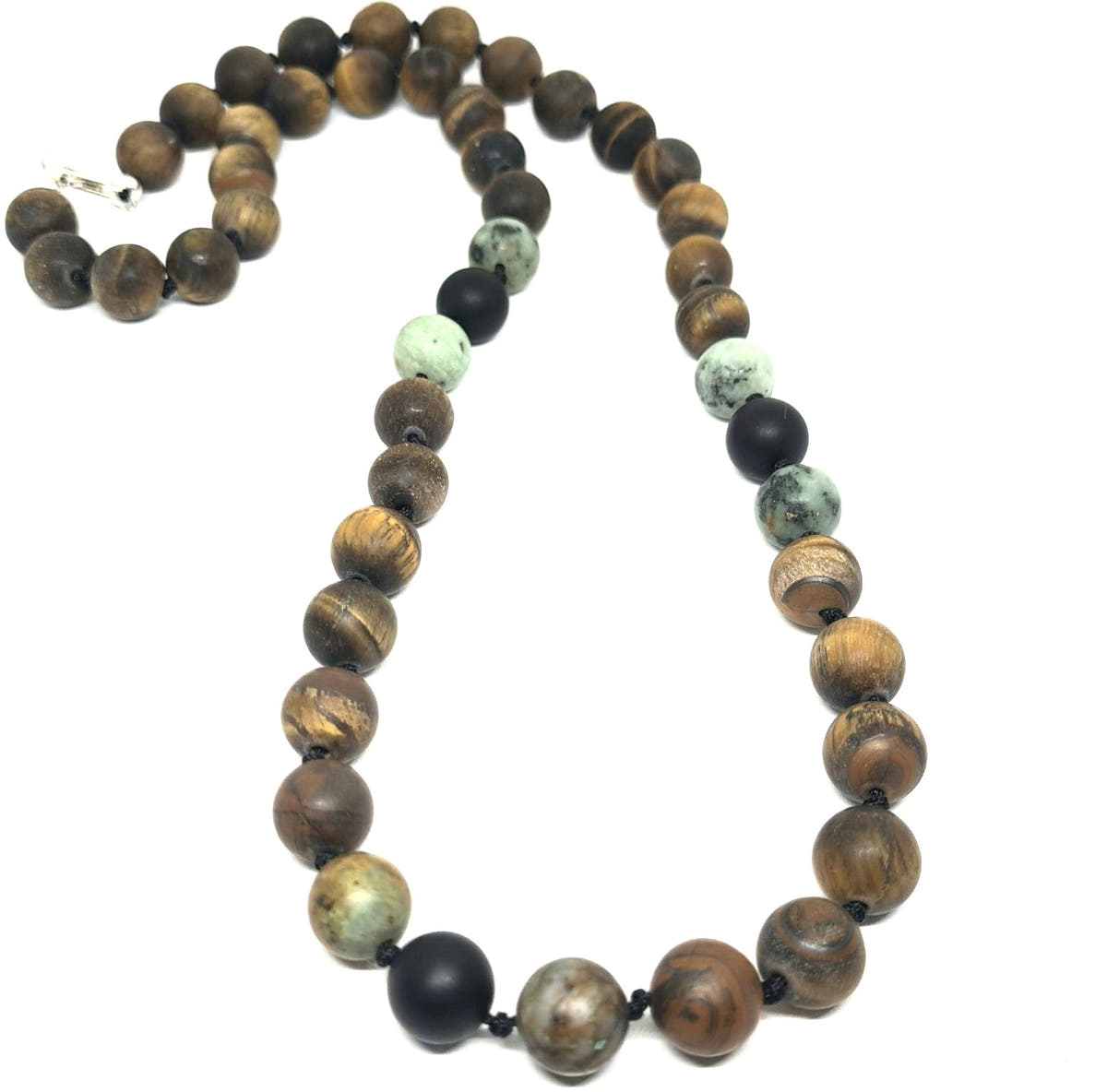 Tiger's Eye, Onyx & African Turquoise Knot Necklace, 10mm | Castello Jewels