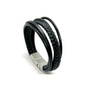Black Multi-Strand Braided Leather Bracelet, Men's | Castello Jewels