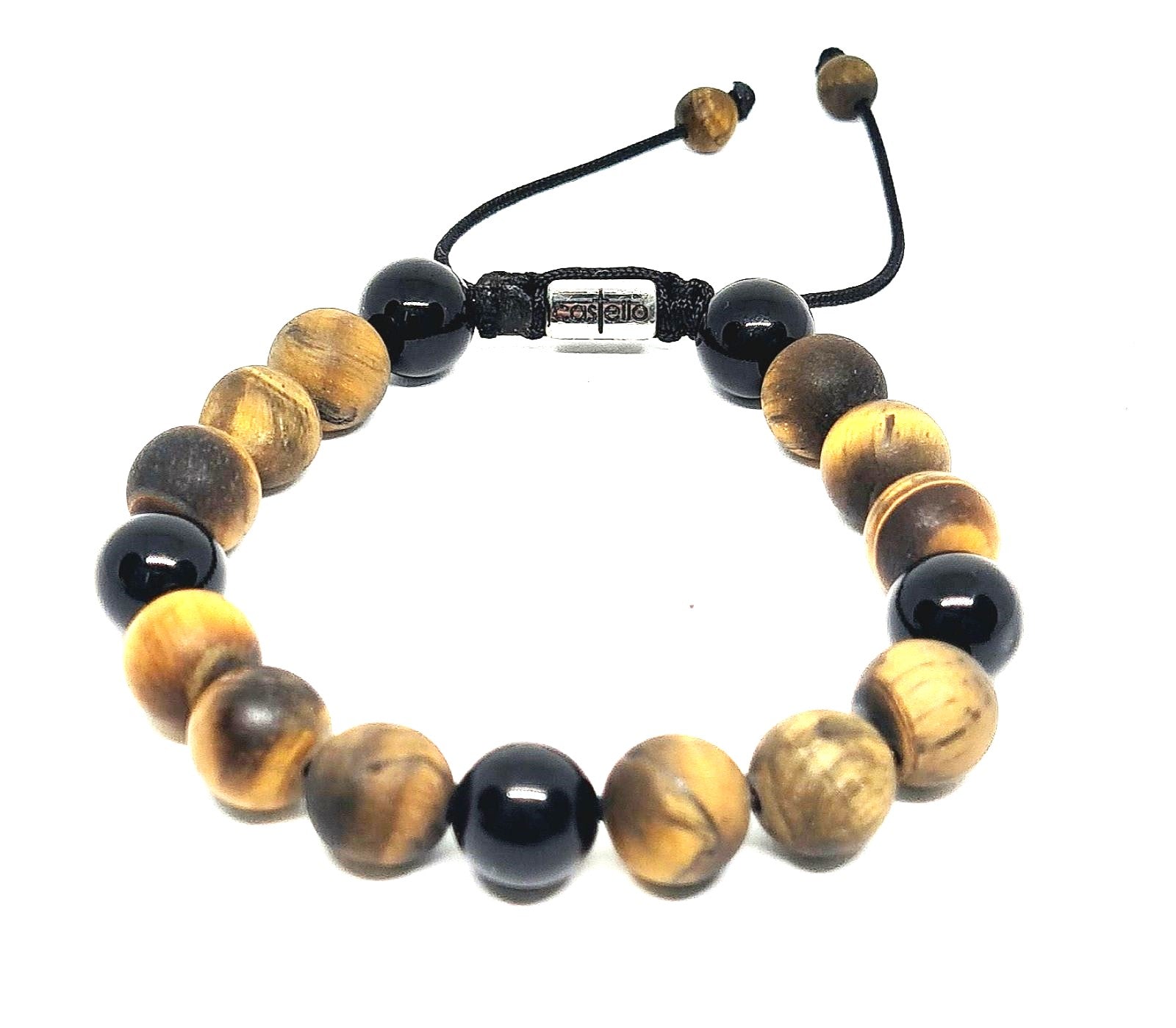 Hand Made Bracelet Tiger Eye Mat, Onyx Polish, 10mm stone | Castello Jewels