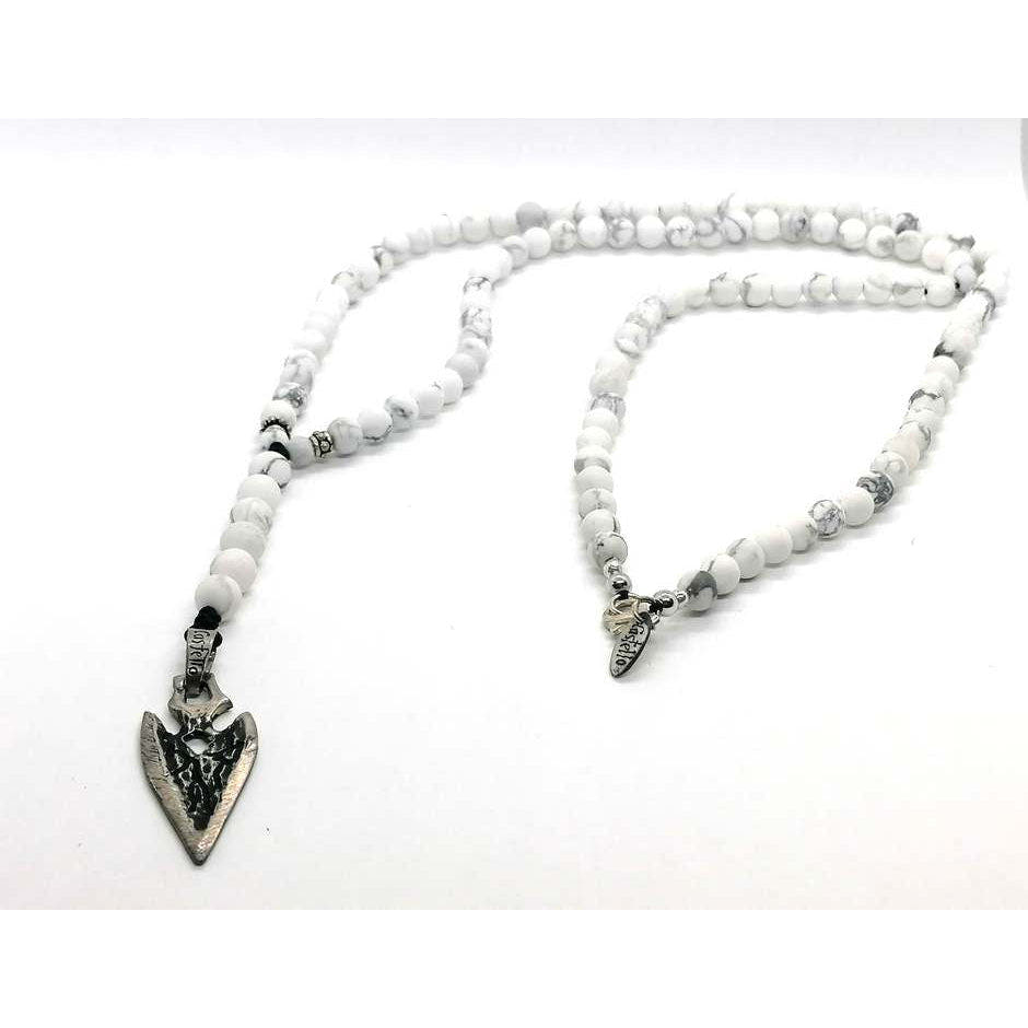 Howlite Rosary Necklace, Arrowhead Pendant, Black Cord, 6mm | Castello Jewels