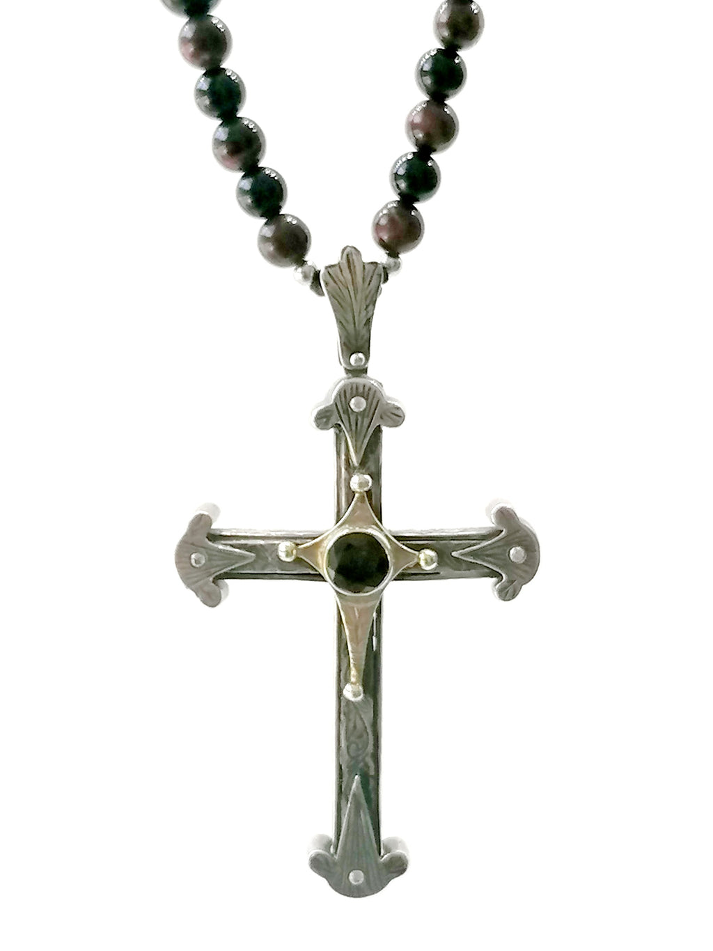 Necklace Byzantine Cross, Silver 925, Onyx stone — view 3 | Castello Jewels