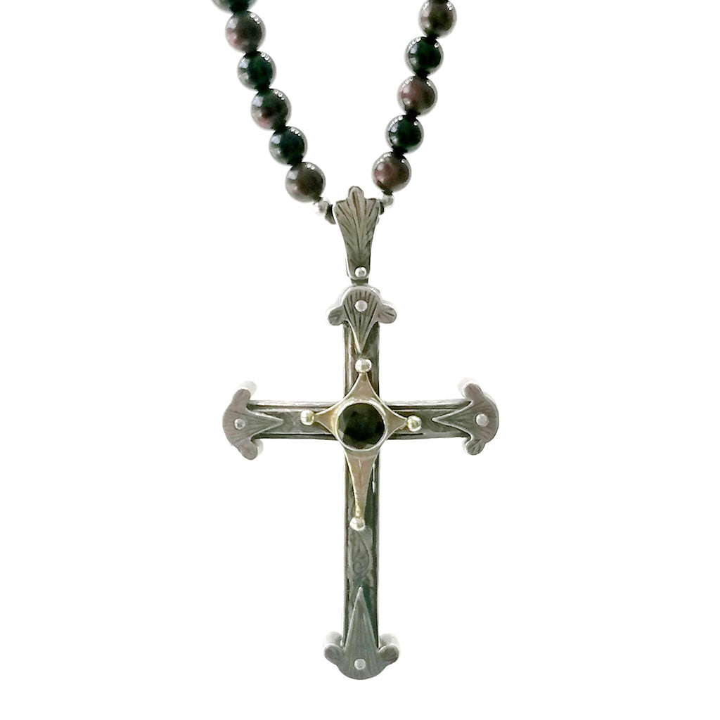 Onyx & Tiger's Eye Byzantine Cross Necklace, Men's, 8mm, view 3 | Castello Jewels