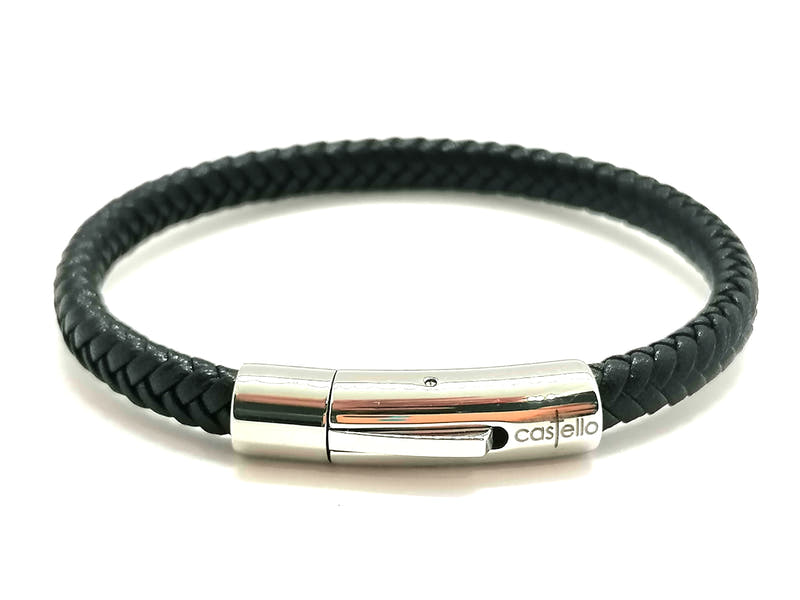 Black & Blue Braided Leather Men's Bracelet · 6mm