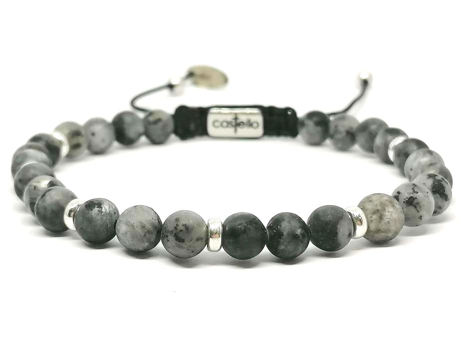 Minimal Matte Labradorite Sterling Silver Bracelet, 6mm | Castello Jewels