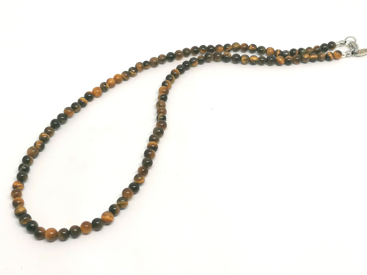 Polished Tiger's Eye Necklace, Sterling Silver, 4mm | Castello Jewels