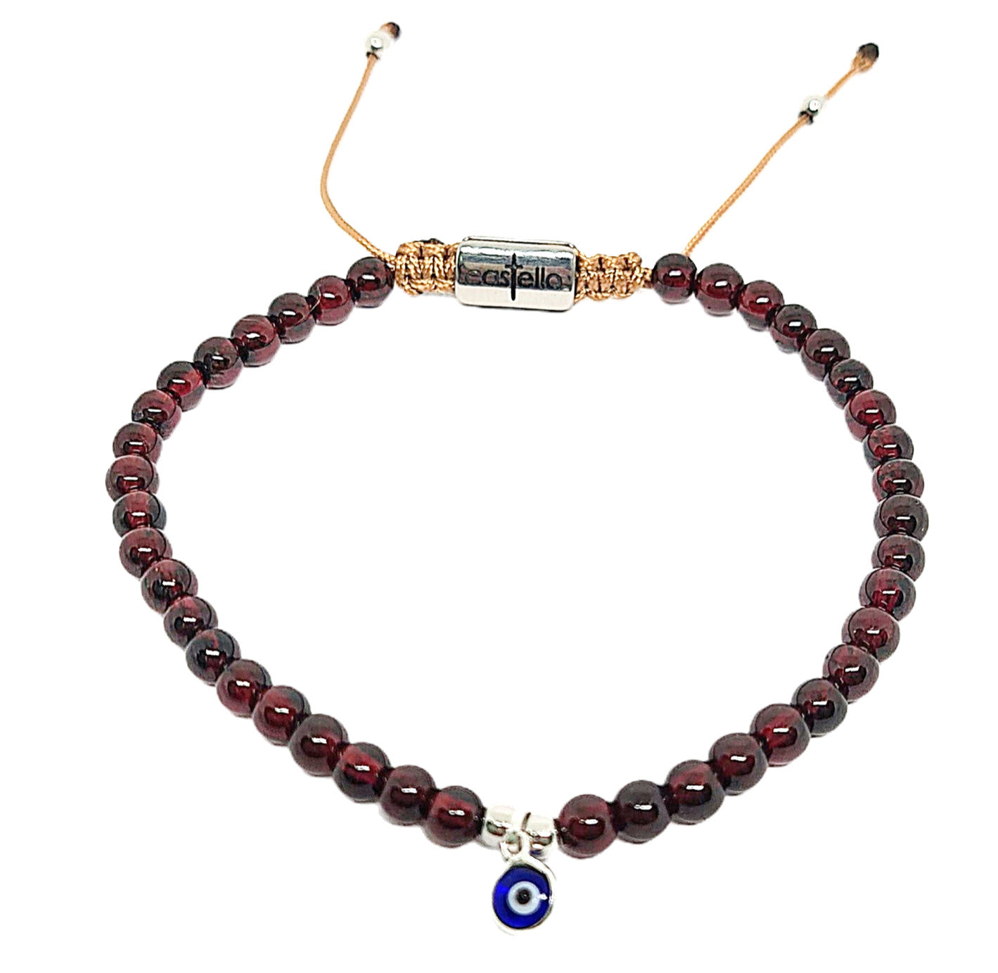 Hand Made Bracelet Evil Eye 925', Garnet stone 4mm | Castello Jewels