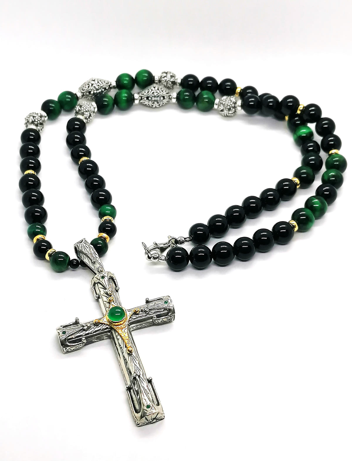 Onyx Byzantine Cross Necklace, Men's, 10mm | Castello Jewels