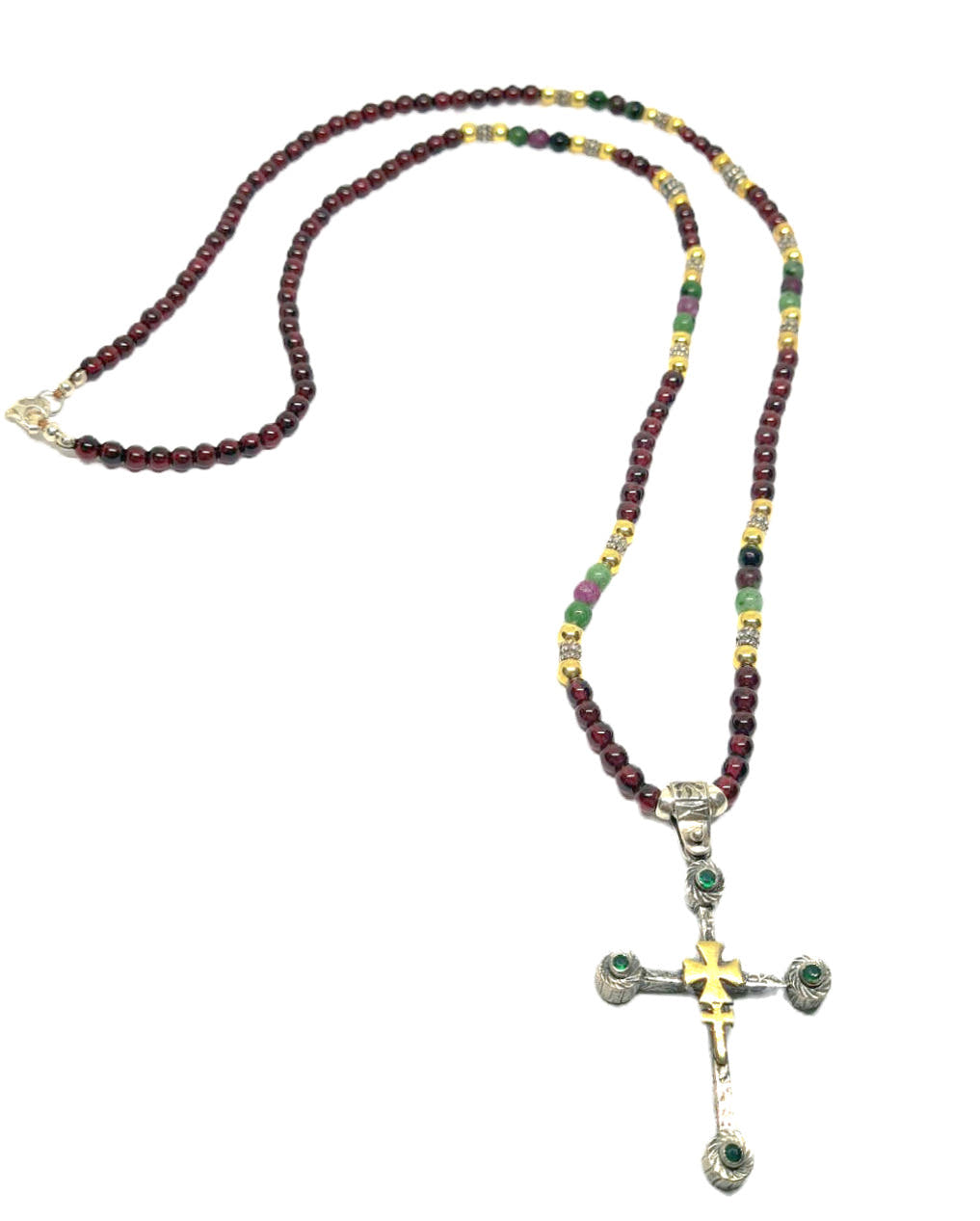 Garnet Statement Cross Necklace, 4mm | Castello Jewels