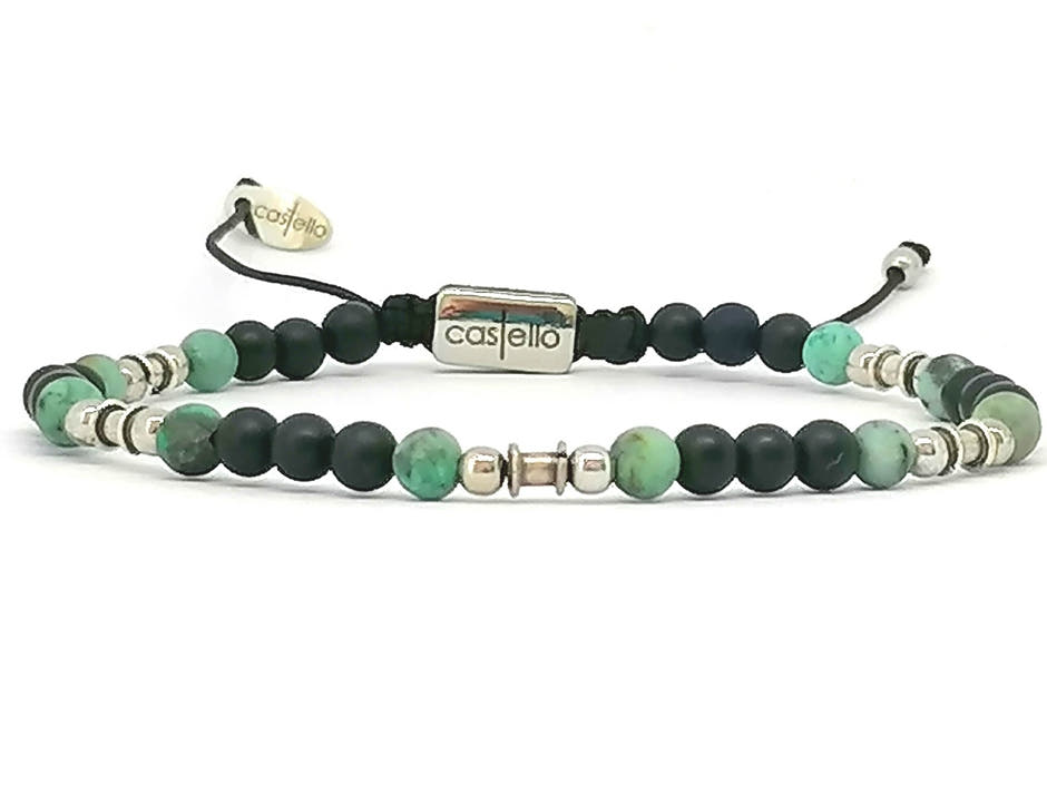 Matte Onyx & African Turquoise Bracelet, 4mm | Castello Jewels