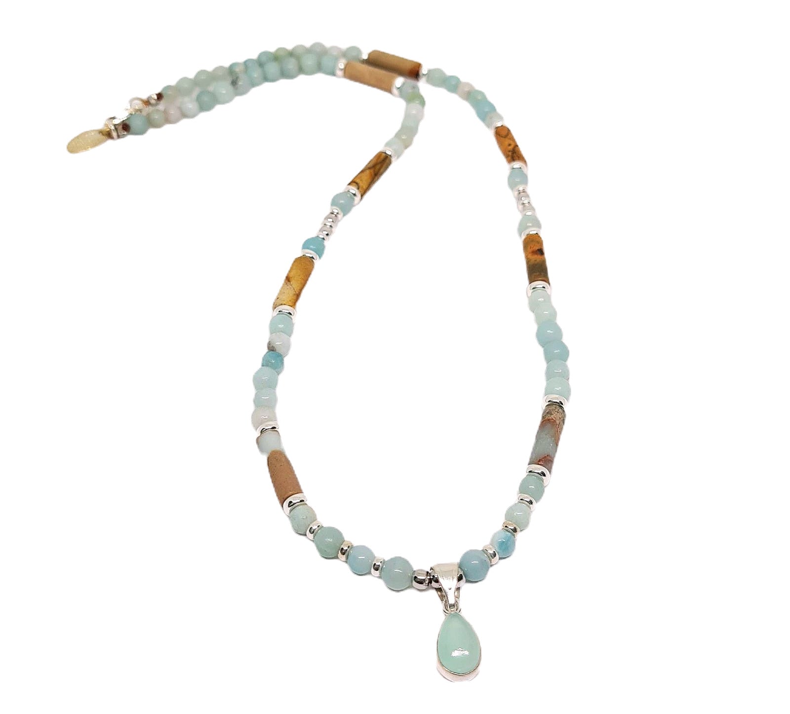 Hand Made Necklace SILVER 925 Amazonite and PicassoTube Stone 6mm | Castello Jewels