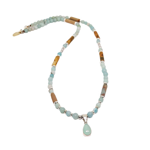 Amazonite & Picasso Jasper Tube Necklace, 6mm | Castello Jewels