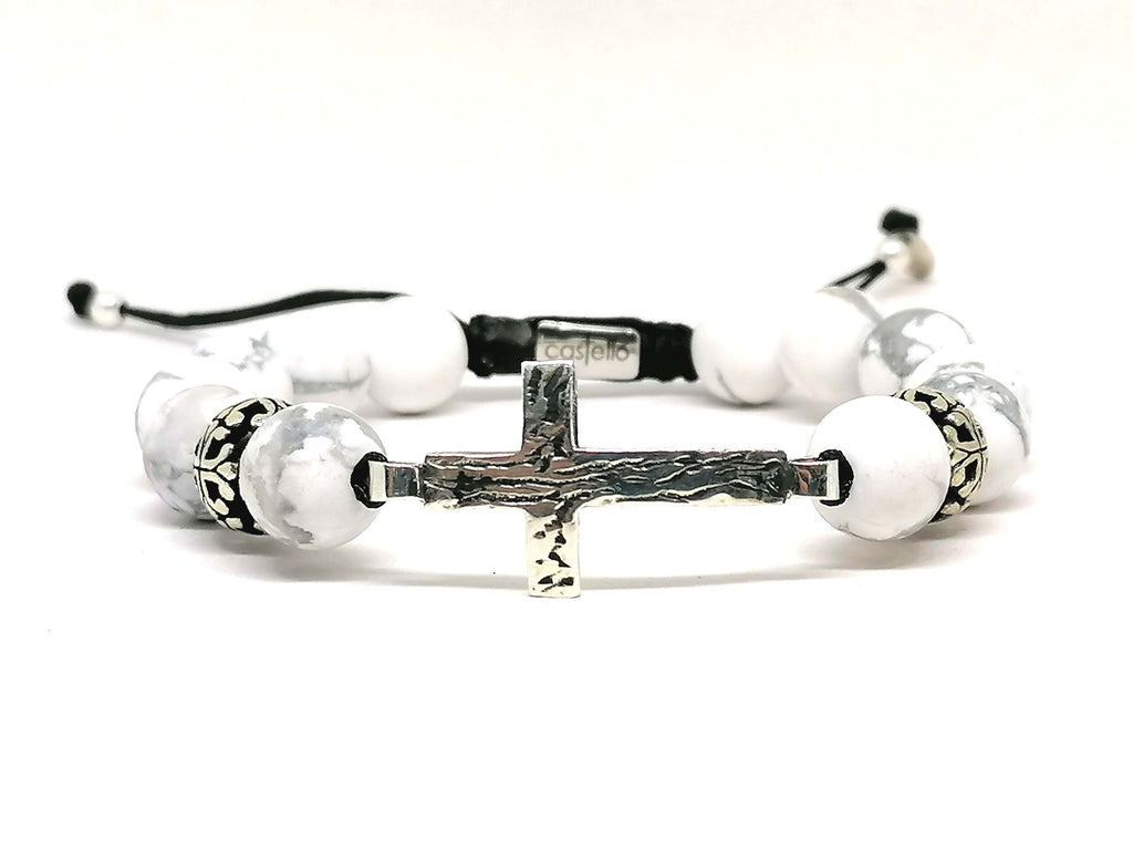 CROSS SILVER 925 Bracelet, Howlite Stone 10mm | Castello Jewels