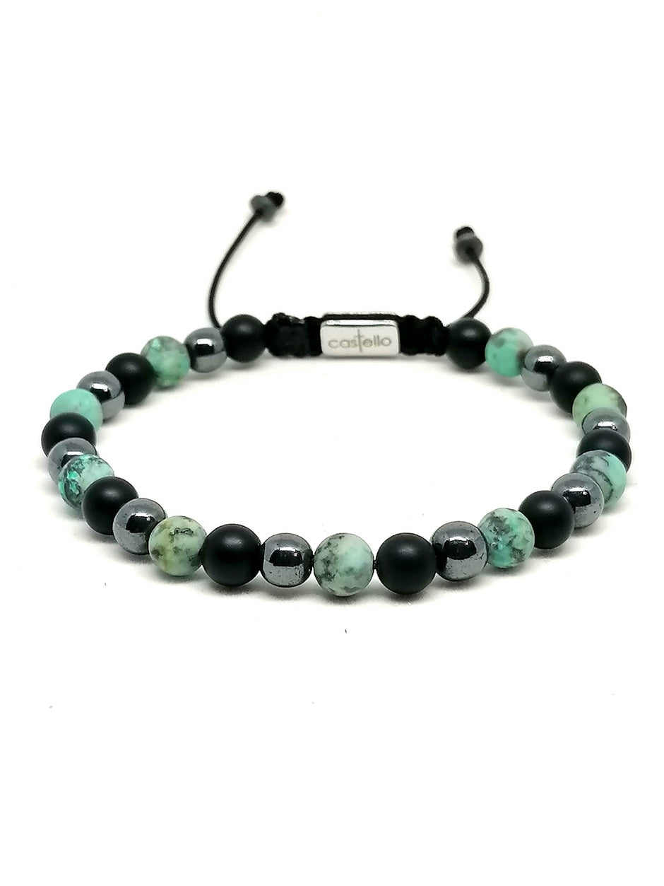 Hand Made Bracelet Onyx Mat, Hematite, Africa Turquoise stone 6mm — view 2 | Castello Jewels
