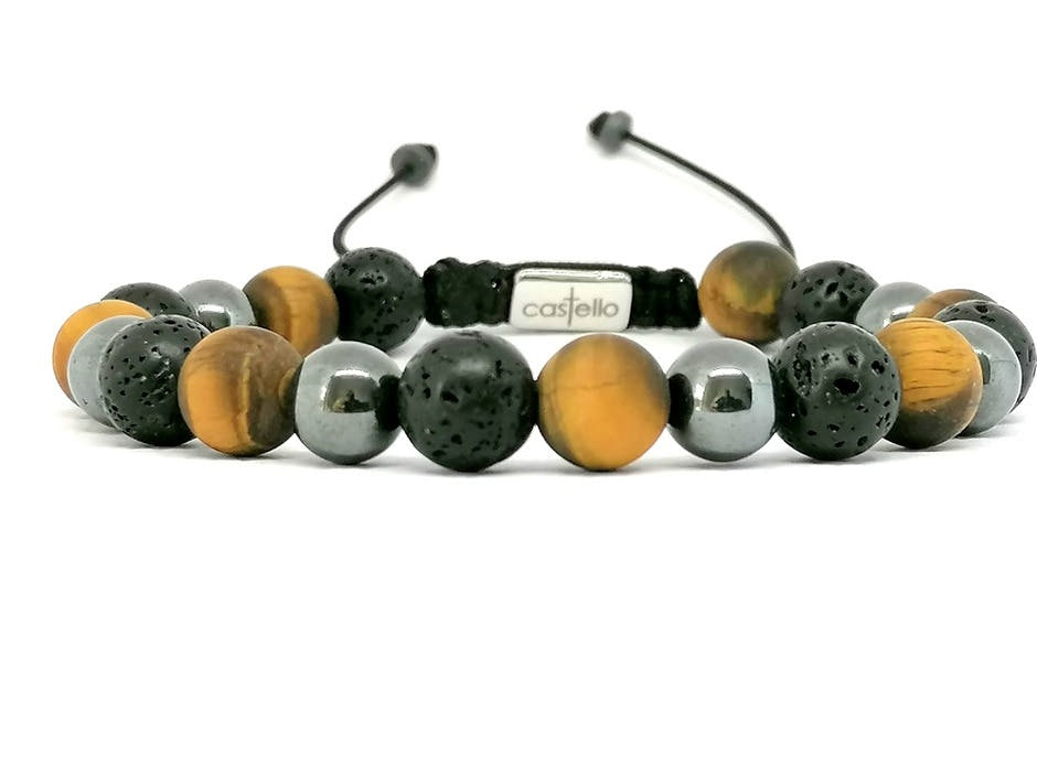 Tiger's Eye, Lava & Hematite Everyday Bracelet, 8mm | Castello Jewels