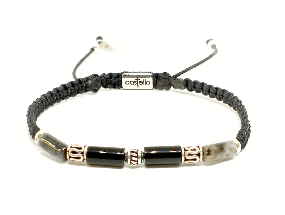 Spectrolite & Obsidian Gemstone Bracelet, 4x9mm | Castello Jewels