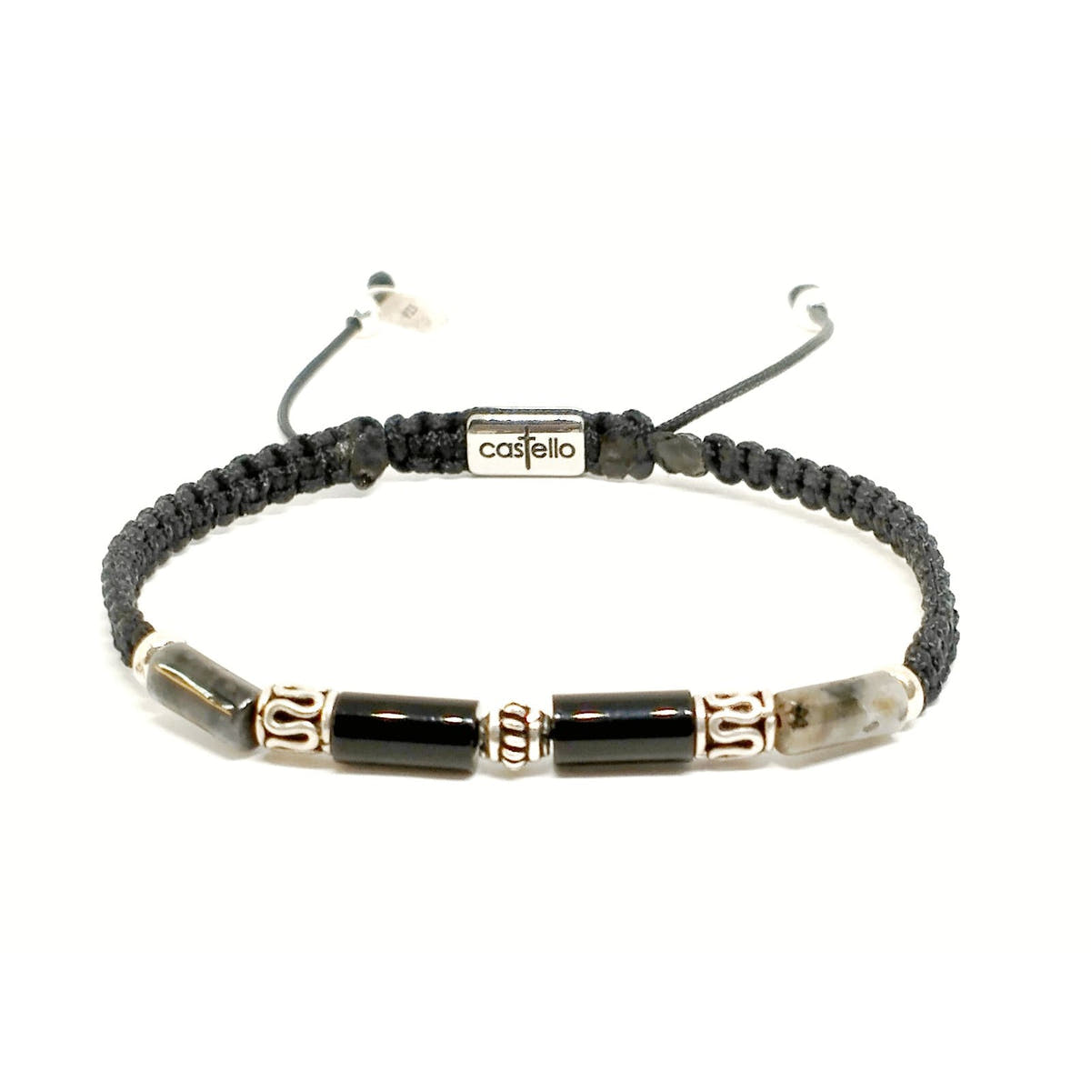 Spectrolite & Obsidian Gemstone Bracelet, 4x9mm | Castello Jewels