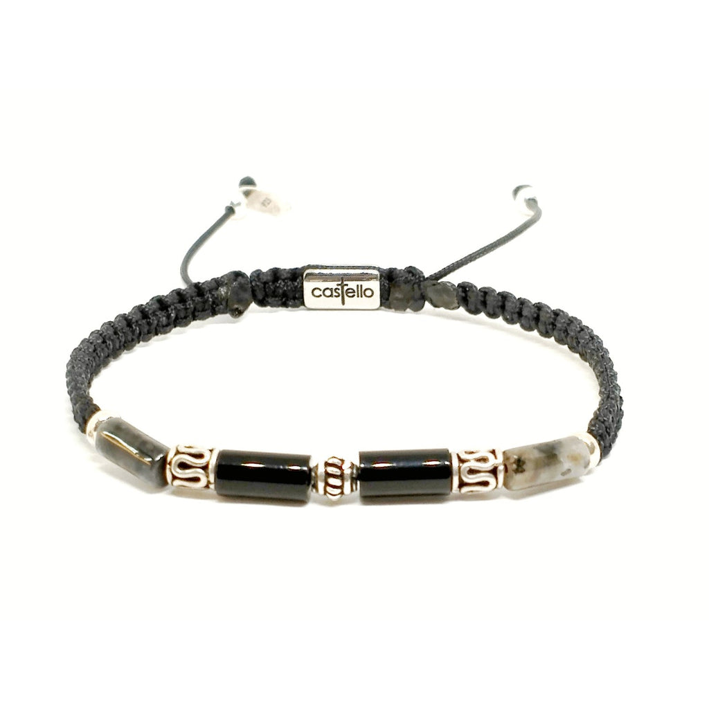 Spectrolite & Obsidian Gemstone Bracelet, 4x9mm | Castello Jewels