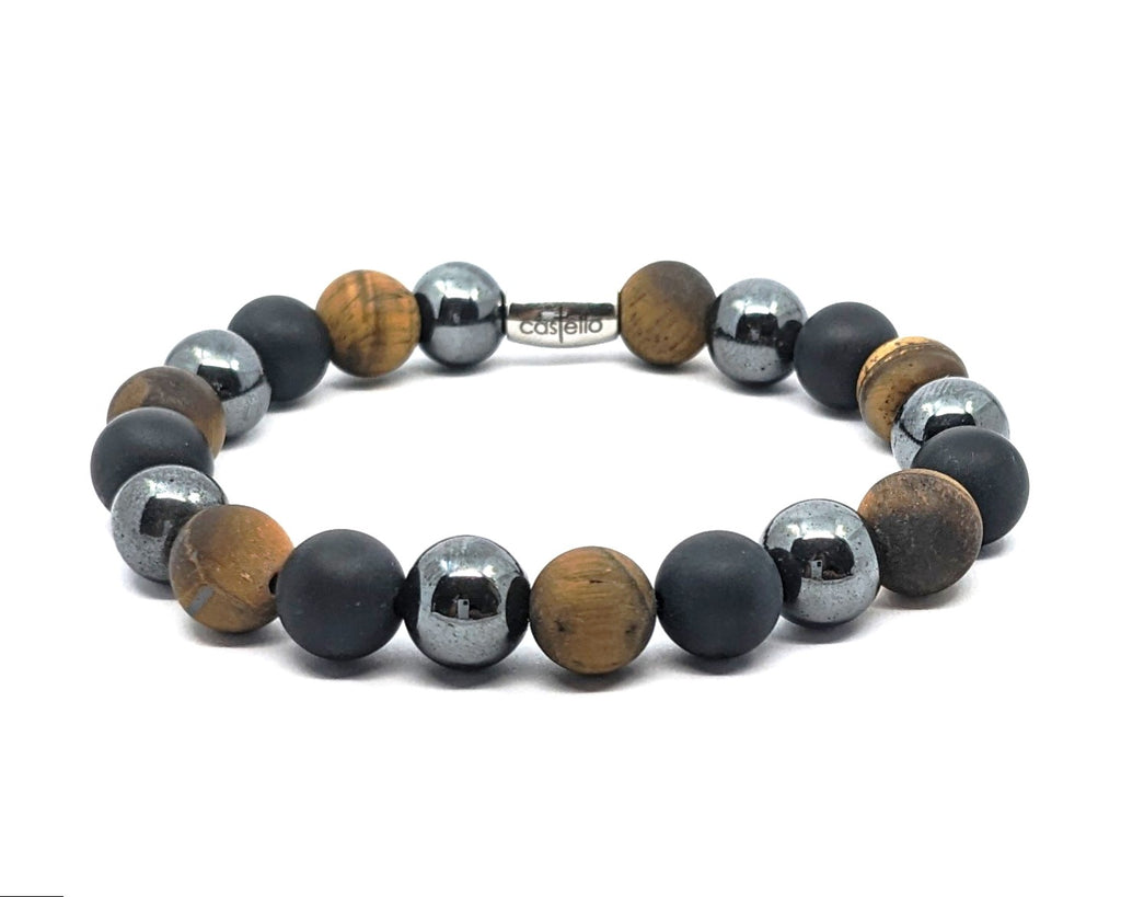 Hand Made Bracelet Onyx Mat, Tiger's eye, Hematite 10mm stone — view 2 | Castello Jewels
