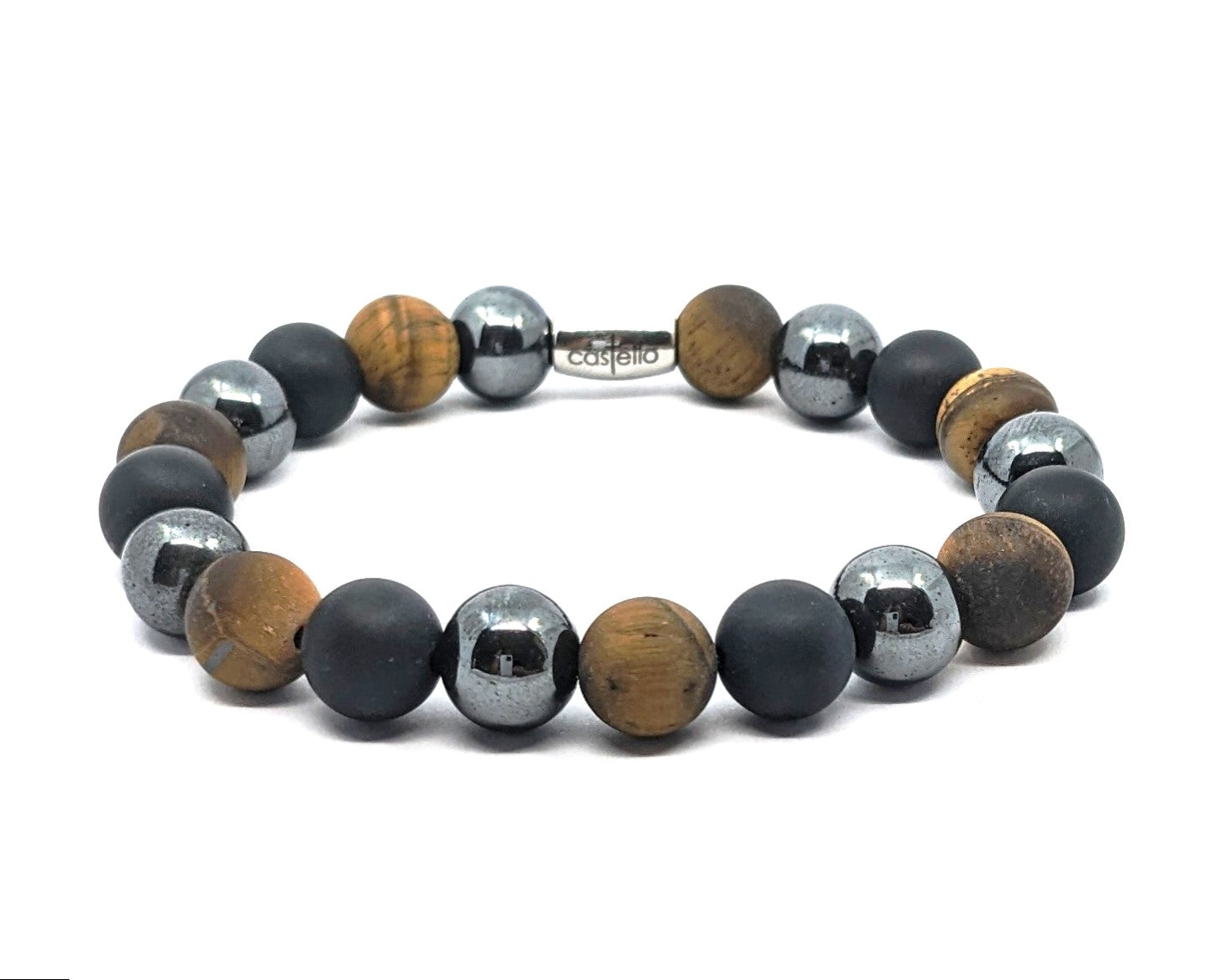 Hand Made Bracelet Onyx Mat, Tiger's eye, Hematite 10mm stone — view 2 | Castello Jewels